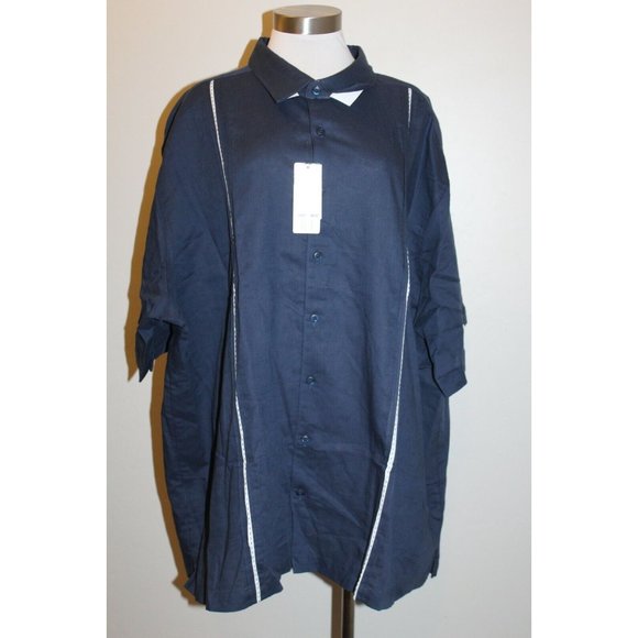 NWT $80 CUBAVERA SZ.4X Button Down BLUE Linen Blend Shirt - Picture 2 of 6